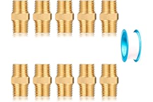 YELUN 1/4 Inch NPT Brass Male Hex Nipple Air Hose Quick Connect Adapter,Industrial Solid Brass Air Hose Fittings Plug Kit,Air Compressor Fittings(Male Hex Nipple 10 Piece)