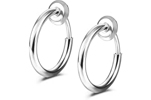 JewelrieShop Retractable Earrings Fake Hoop Fake Nose Ring Non Pierced Earrings Fake Cartilage Piercing Clip On Nose Ring Septum Ring for Women (1 Pair, Black/Silver/Gold/White)