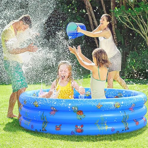 Dhqkqg Round Inflatable Pool, 100 x 35 cm Inflatable Paddling Pool, Round Paddling Pool, Inflatable Pool for Toddlers, Portable Paddling Pool for Indoor and Outdoor Yard (Blue)