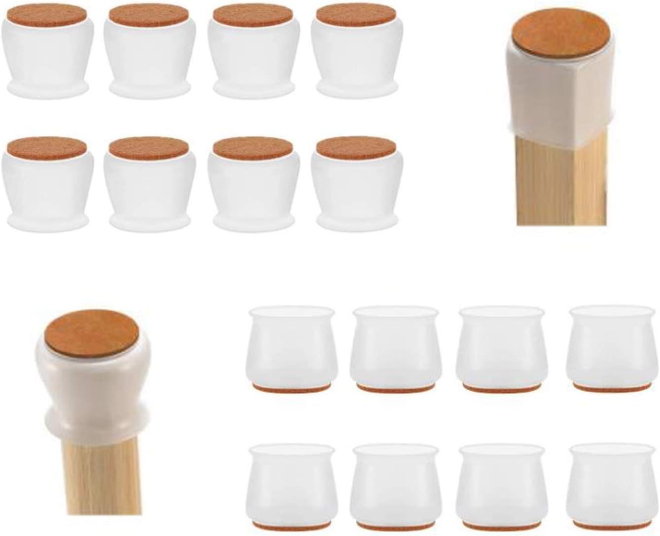 16 Pcs Chair Leg Protectors for Hardwood Floors, Felt Bottom Silicone