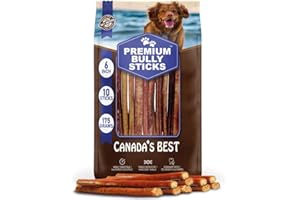 Premium Bully Sticks for Dogs - All Natural Odor Grass Fed Long Lasting Dog Chew Treats - No Artificial Flavor or Preservativ
