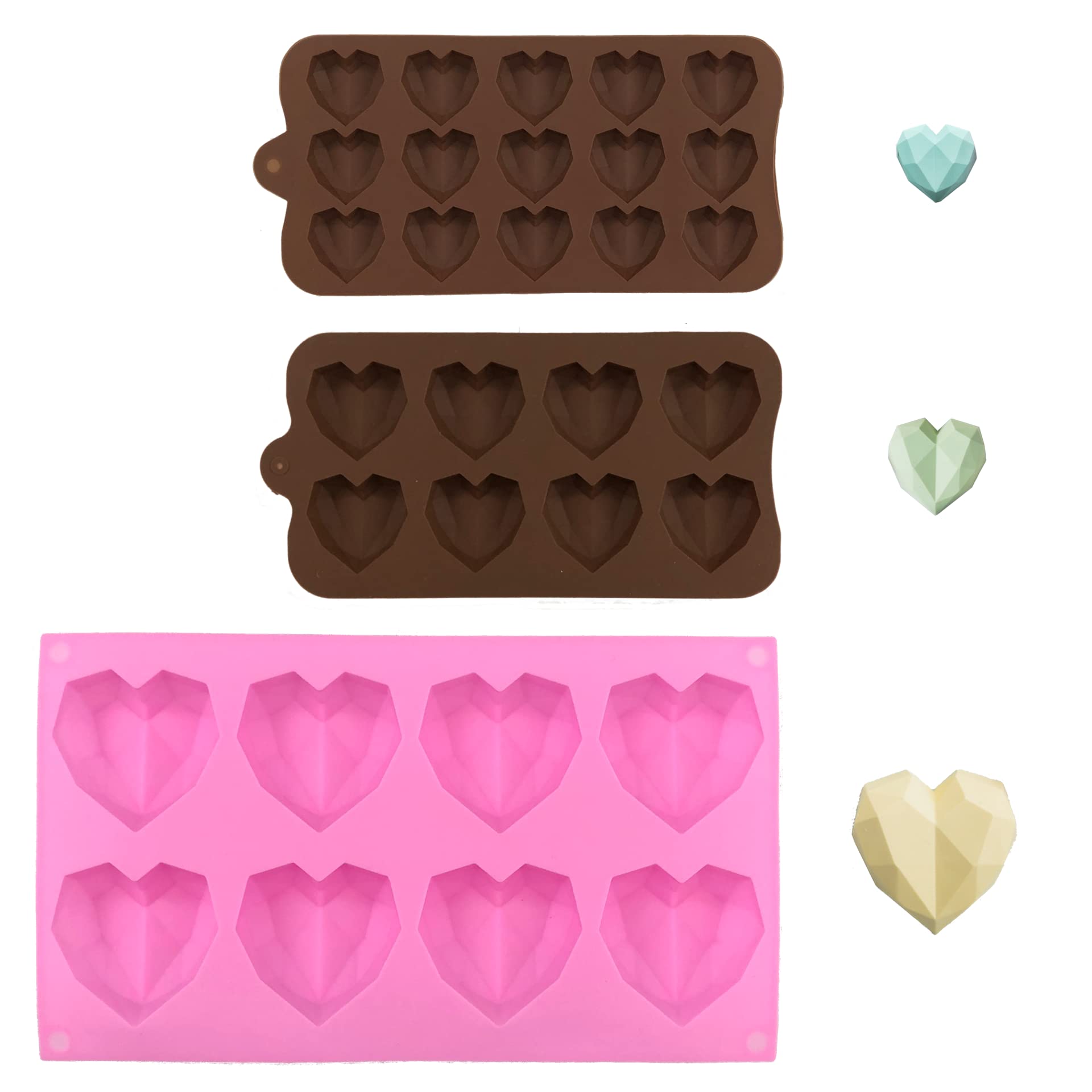 Geometric Heart Silicone Mold (3 pcs) Heart Molds Silicone Shapes Mini Heart Silicone Mold Heart Ice Cube Tray Heart Chocolate Molds Silicone Geometric Heart Mold Ice Molds Fun Shapes