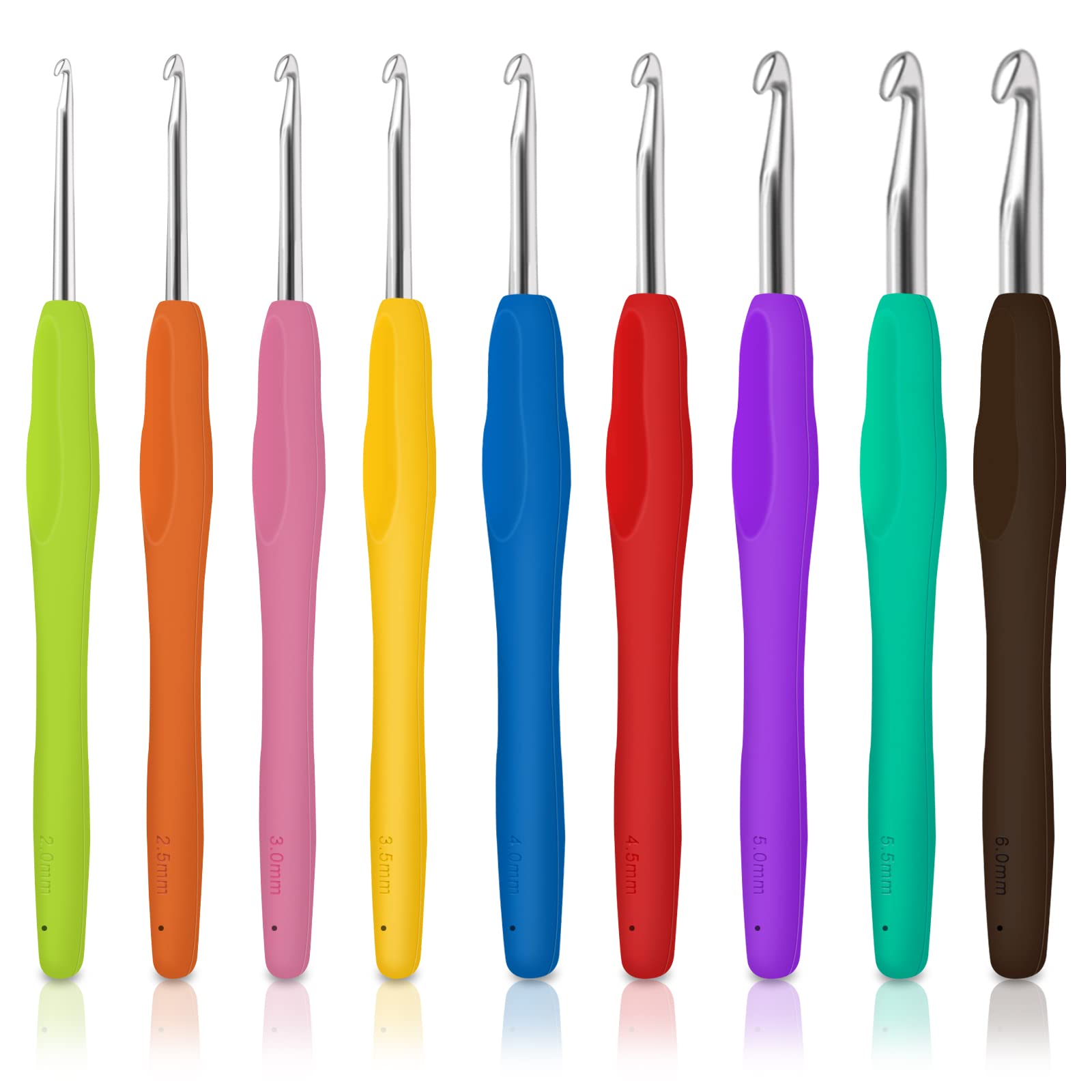Crochet Hooks Set, 9PCS Aluminum Crochet Needles Soft Grip Handle, Crochet Hook Crochet Kits Suitable for Beginners Adults (2.0mm-6.0mm)