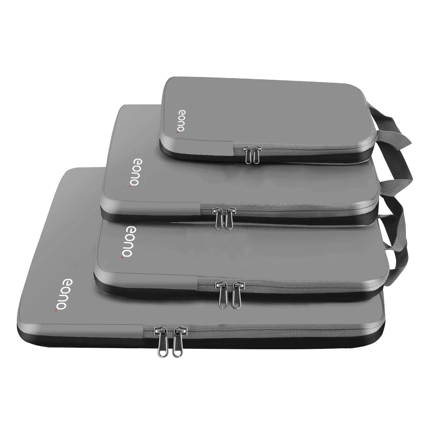 Eono Compression Packing Cubes, Luggage Organiser Set, Extensible Suitcase Organiser, Packing Organisers for Suitcases, Packing Cubes for Travel or Home Storage - Grey, 4 Set