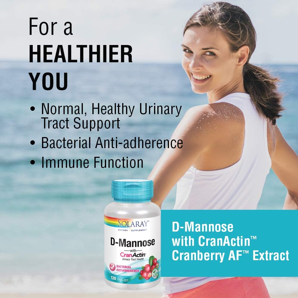 Solaray D-Mannose w/CranActin Cranberry Extract 1000mg w/VIT C | Healthy Urinary Tract Support (120 CT): Health & Personal Care
