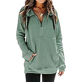 Ladmous Women’s Casual Long Sleeve Half Zip Sweatshirt Lapel Drawstring Oversized Pullover Tops with Pockets(S-2XL