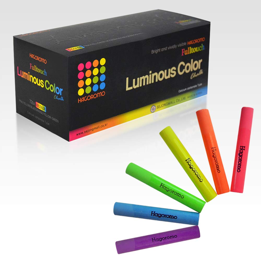 Hagoromo Fulltouch Luminous 6-Color Mix Chalk 1Box (72Pcs) Pink, Yellow , Blue, Yellow Green, Orange, Violet