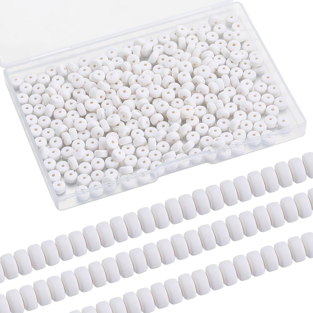 SUNNYCLUE 1 BOX 350PCS 6mm White Polymer Clay Beads Bulk Small Heishi Beads Mini Refill Round Flat Disc Vinyl Spacer Loose Bead for Jewellery Making Diy Bracelets Necklace Chocker Craft Supplies