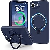 Vanxiliiy Compatible with iPhone 16e Case Stand, Slim Soft Liquid Silicone Phone Cases Fit for iPhone 16e Compatible with MagSafe Magnetic Ring Kickstand Stand Case Full Camera Protection, Dark Blue