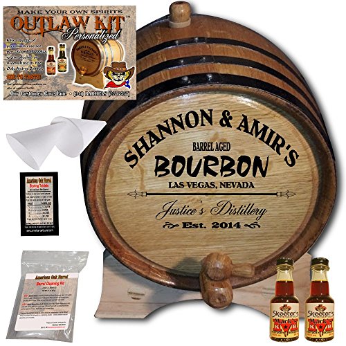 Personalized Whiskey Making Kit (062) - Create Your Own Mark's Kentucky Bourbon Whiskey - The Outlaw Kit from Skeeter's Reserve Outlaw Gear - MADE BY American Oak Barrel - (Oak, Black Hoops, 2 Liter)