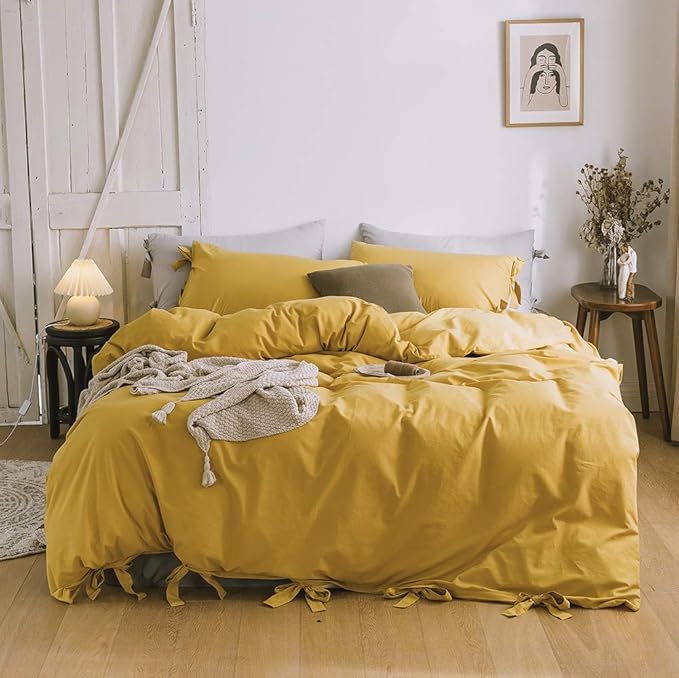 DONEUS Yellow Duvet Cover Queen(90x90 Inch), 3 Pieces Solid Pattern