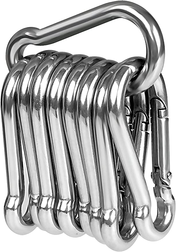 10 x Snap Hooks, LISOPO M6 Carabiner Heavy Duty 304 Stainless Steel, Carabiner Snap Hook Carabiner Keychain Clips for Outdoor, Camping, Hiking for Lifting aids and Handles with an Eyelet