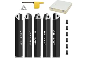 SENDUO 1/2" Indexable Carbide Turning Inserts Holder Set for Machining Lathes, 5 Pcs Set Metal Lathe Tools Inserts Bits with Carbide Inserts TCMT16T304.