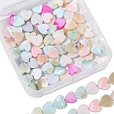 SUNNYCLUE 1 Box About 80Pcs Heart Shell Beads Flat Seashell Beads Bulk 8MM Cute Natural Macaron Summer Ocean Beach Loose Spacer for Jewelry Making Adults Bracelet Necklace Supplies Women Adults