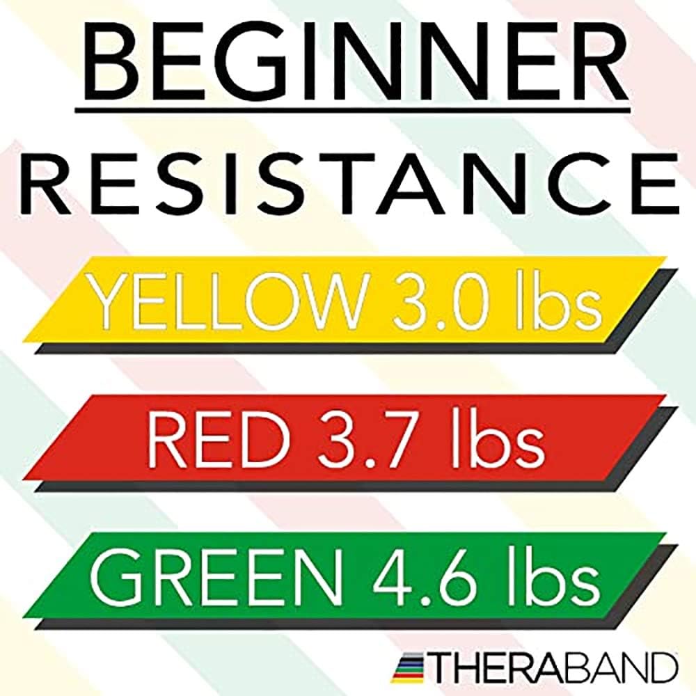 TheraBand Resistance Band Set, Professional Latex Elastic Bands for Upper & Lower Body, Core Exercise, Physical Therapy, Lower Pilates, At-Home Workouts, & Rehab, 5 Foot, Yellow, Red & Green, Beginner: Clothing