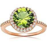 Ice Gems Sterling Silver Simulated Peridot and Cubic Zirconia Round Halo Ring