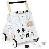 PTINFLUCE Wooden Baby Walker, Baby Push Walker with Wheel, Push and Pull Toys Learning to Walk, Montessori Walker Toy for Kids Development, Adjustable Speed and Height