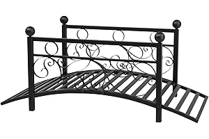Ochine Metal Garden Bridge Classic Arc Footbridge with Railings, Metal Arch Backyard Garden Bridge with Safety Siderails, Decorative Pond Bridge for Outdoor Garden Yard Backyard Creek Farm