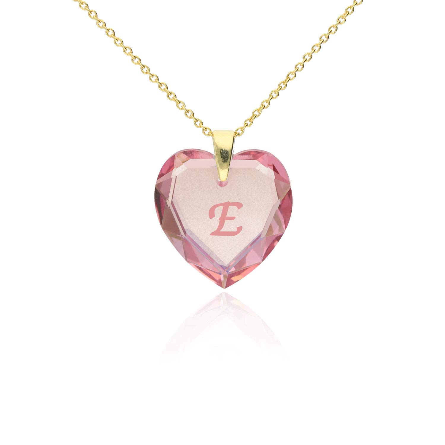 Women's Necklace 925 Silver Gold-Plated with Swarovski Elements Heart Pendant Rose AB and Letter Engraving A - Z Heart Chain as a Gift for Wife, Girlfriend or Valentine's Day
