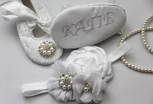christening shoes and headband
