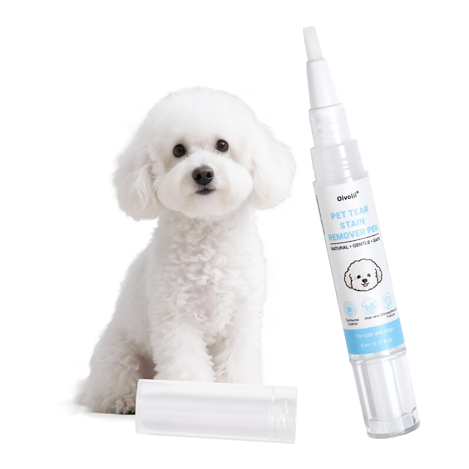 Oivolii Tear Stain Remover Pen for Dogs & Cats – Aloe Formula Gentle Eye Cleaner with Soft Tip for Easy Use – Especially for White Dogs – Dog Eye Drops Alternative – Safe for Daily Use
