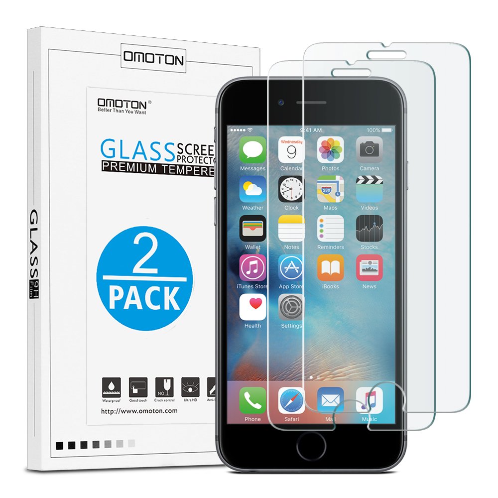 OMOTON [2 Pack Screen Protector for iPhone 6/iPhone 6s, 9H Hardness, Anti-Scratch, Anti Oil, Bubble Free