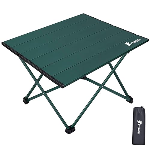 PTEROMY Small Folding Camping Table, Portable Beach Table with Ultralight Aluminum Tabletop for Travel, Outdoor, Camping, Picnics, and BBQs (Green)