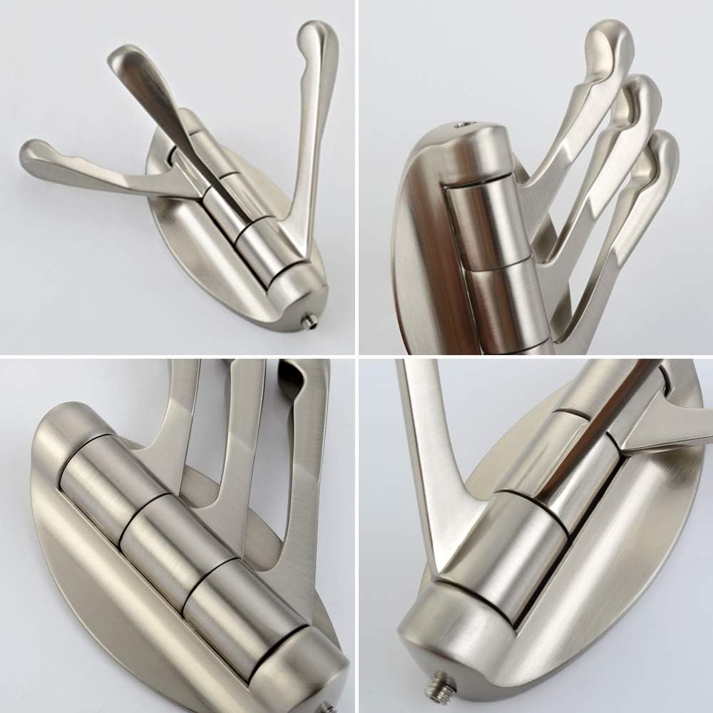 Foldable Towel Hook, Angle Simple Metal Triple Swivel Arms Flexible Coat Hook, Bath Towel Holder, Heavy Duty Robe Hanger for Bathroom RV Wall Mount, Brushed Nickel: Home & Kitchen