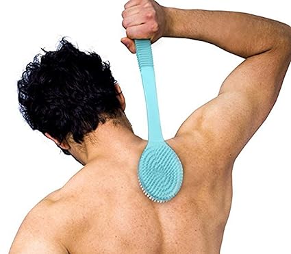Ekan Brush Back Scrubber with Medium Soft Nylon Bristles and Long Handle Bath Accessories for Home (Random Colour, 15 g)