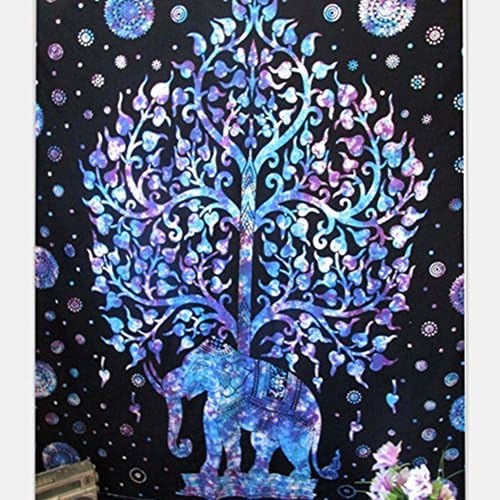 Elephant Mandala Tapestry Bohemian Hippie Indian Dormitory Decorated Common Tapestry Bedroom Living Room Dormitory Curtains Bedspreads, Picnic Mat Beach Towels (59 "x 51") (Blue)