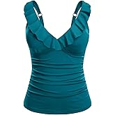 Tempt Me Women Tummy Control Tankini Top - V Neck Bathing Suit Flounce Ruffled Swim Top Only 2025