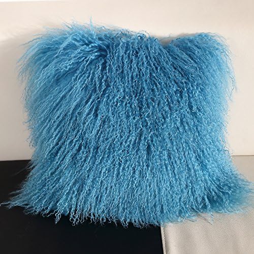 100% Real Tibetan Mongalian Lamb Fur Throw Pillow Cover Cushion Case/Pillowcase (20"20", Turquoise)