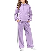 Voxikodex Girls Clothes 2 Piece Sweatsuit Set Half Zip Sweatshirt & Pants Fall Winter Outfits for Teen Tween Girls Size 7-14Y