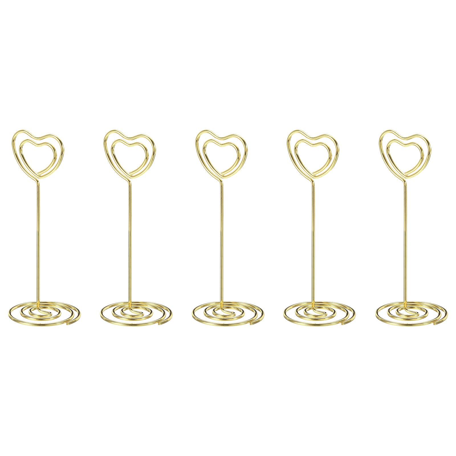 PATIKIL 3.3 Inch Table Number Holder, 5 Pack Wire Photo Picture Place Card Seating Labels Heart Shape Clips for Party Meeting Wedding Displaying, Gold Tone