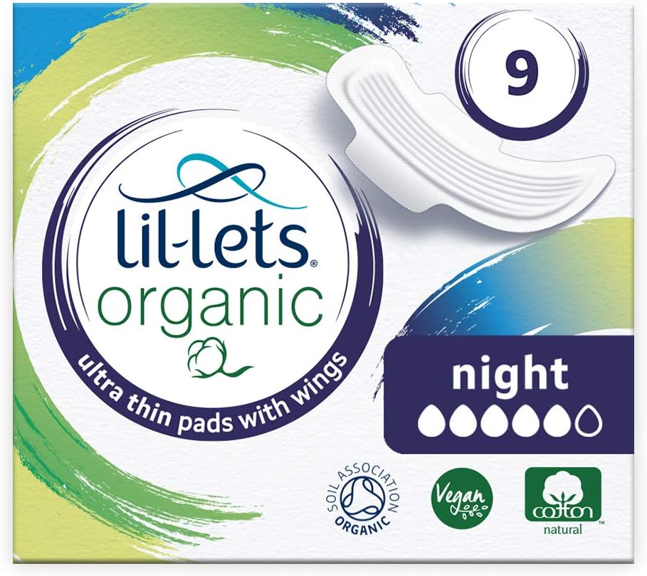 Lil-Lets Organic Cotton Night Pads, 9 Count, Ultra Thin, with Wings, for Medium to Heavy Flow GOTS Certified, Plastic Free - Image 3