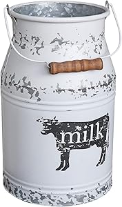 MISIXILE Metal Cow Farm Milk Can Vintage Galvanized Large Rustic Jug Vase Planter for Kitchen Bathroom Decoration 11"
