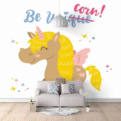 Amazon Co Jp 3d壁紙ポスター カスタム大規模な壁紙の壁紙3dテレビの背景リビングルームの写真の壁紙3dルームの壁紙 幸せな黄色の ユニコーン 450x300cm 177 118inch ホーム キッチン