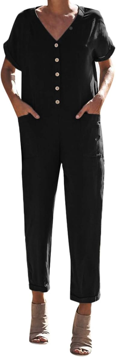 women's short sleeve utility jumpsuit