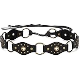 SANSTHS Women Western Bohemian Rope Braid Belt with Metal Rings, Rivets & Engraved Discs, Versatile for Festival Street Style