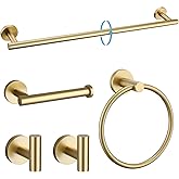 TURS Brushed Gold 5 Piece Bathroom Hardware Set, SUS304 Stainless Steel 24 Inch Bath Towel Bar Set, Round Bathroom Accessories Kit Wall Mounted