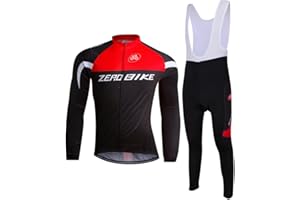 ZEROBIKE Men's Outdoor Breathable Sports Long Sleeve Cycling Jersey and 3D Padded Braces Tights Bib Pants Set