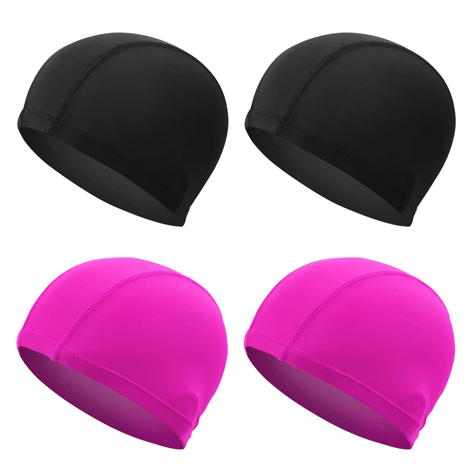 NITAIUN 4 Pieces Swimming Caps for Kids,Adult Black and Rose Unisex Fabric Swimming Hat, Unisex Stretchable Cloth Swimming Hat Comfortable No Pull Hair Lightweight Polyester Bathing Caps (4 Pieces)