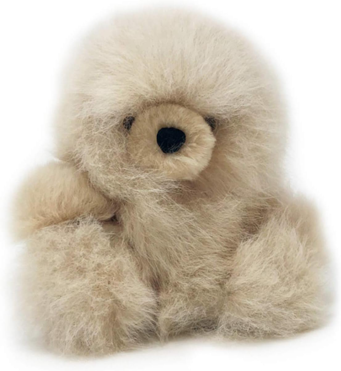 Baby Alpaca Fur Sitting Chubby Bear - Hand Made 5+ Inch Champagne - Each Bear is Unique
