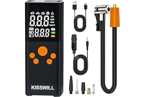 KISSWILL Portable Tire Inflator Air Compressor - 2000mAh Battery DC/AC Air Pump for Car Tires, 150 PSI Electric Air Pump with Pressure Gauge for Car Tires/Motorcycle/Bicycle, Dual-Use Type