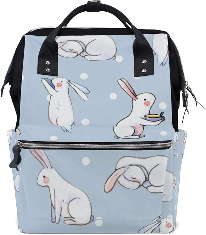 Cute White Rabbit School Backpack Large Capacity Mummy Bags Laptop