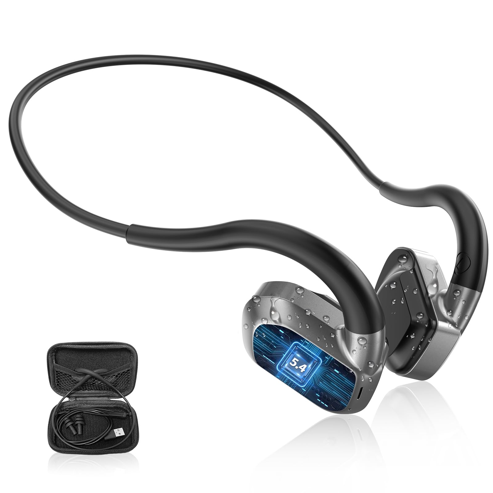 【2025新型】骨伝導イヤホン bluetooth 5.4 MP3プレーヤー機能 2in1 32GB 8000曲容量 オープンイヤー ワイヤレスイヤホン IPX8防水 技適認証済み こつでんどう bluetooth 骨伝導ヘッドホン ランニング スポーツイヤフォン 急速充電 8時間再生（ブラック+グレー）商品画像