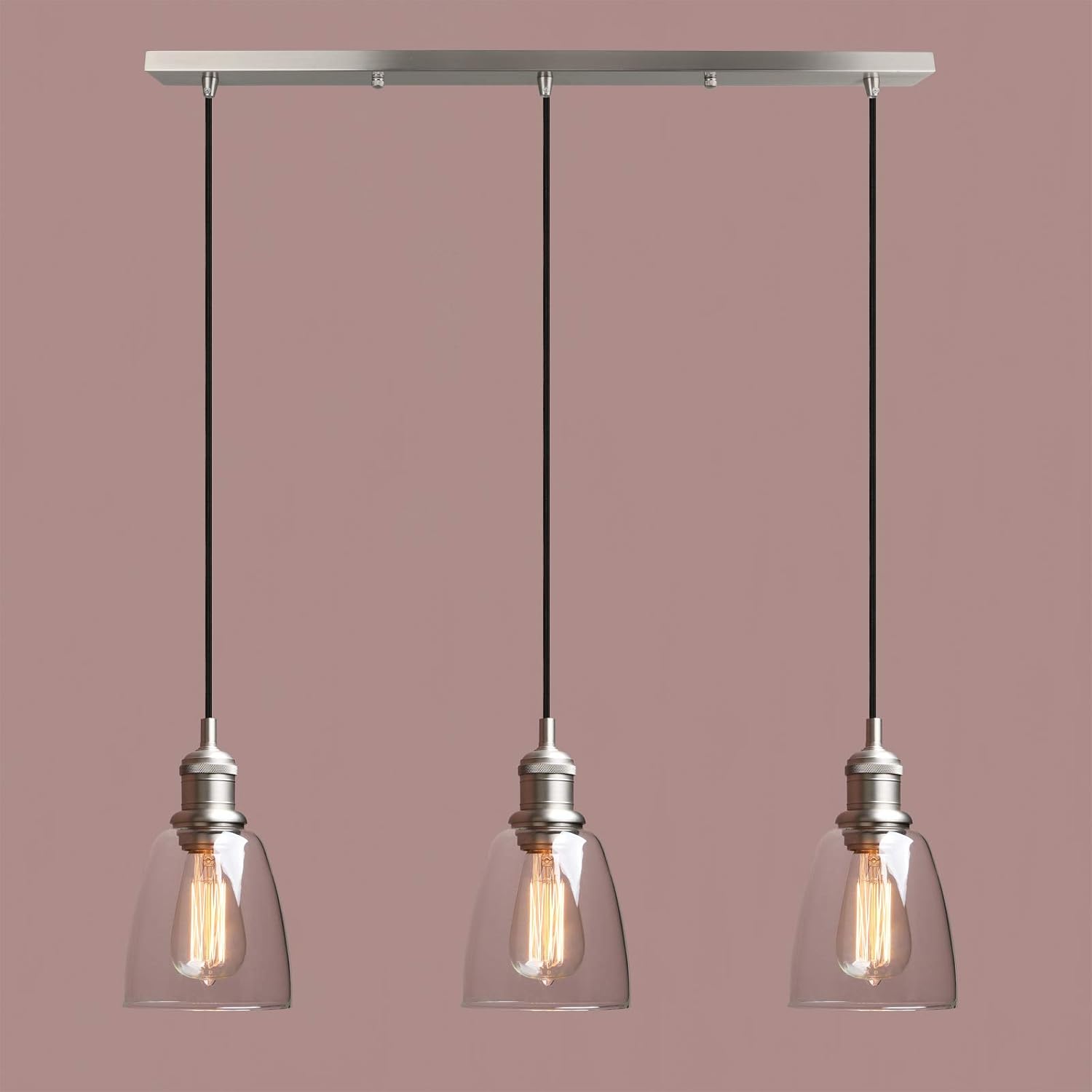 Yosoan Lighting Industrial Vintage Loft Bar 3 Way Pendant Light Fittings Bell Glass Shade Chandelier - Image 3