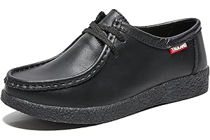 TRULAND Leather Oxford Shoes for Women - Suede Lace Up Moc Toe Low Platform Flat Wallabees Shoes