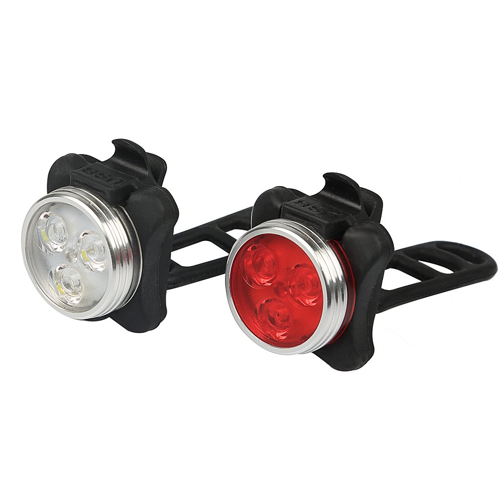 Rechargeable LED Bike Lights Set Headlight Taillight Combinations LED Bicycle Light Set 2 USB Cables,4 Light Modes Water Resistant, IPX4