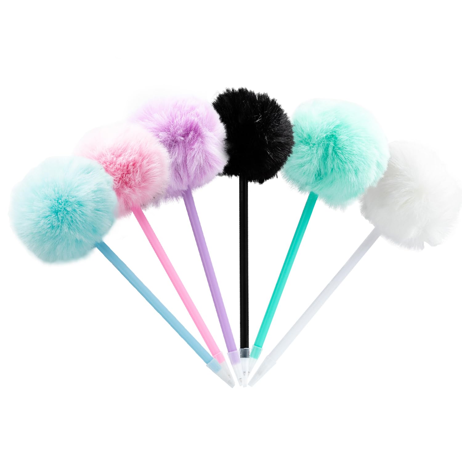 MEISH 6Pcs Pompom Pen Cute Fluffy Plastic Ballpoint Pen Black Ink Fluffy Pen for Home School Office (6 Color)